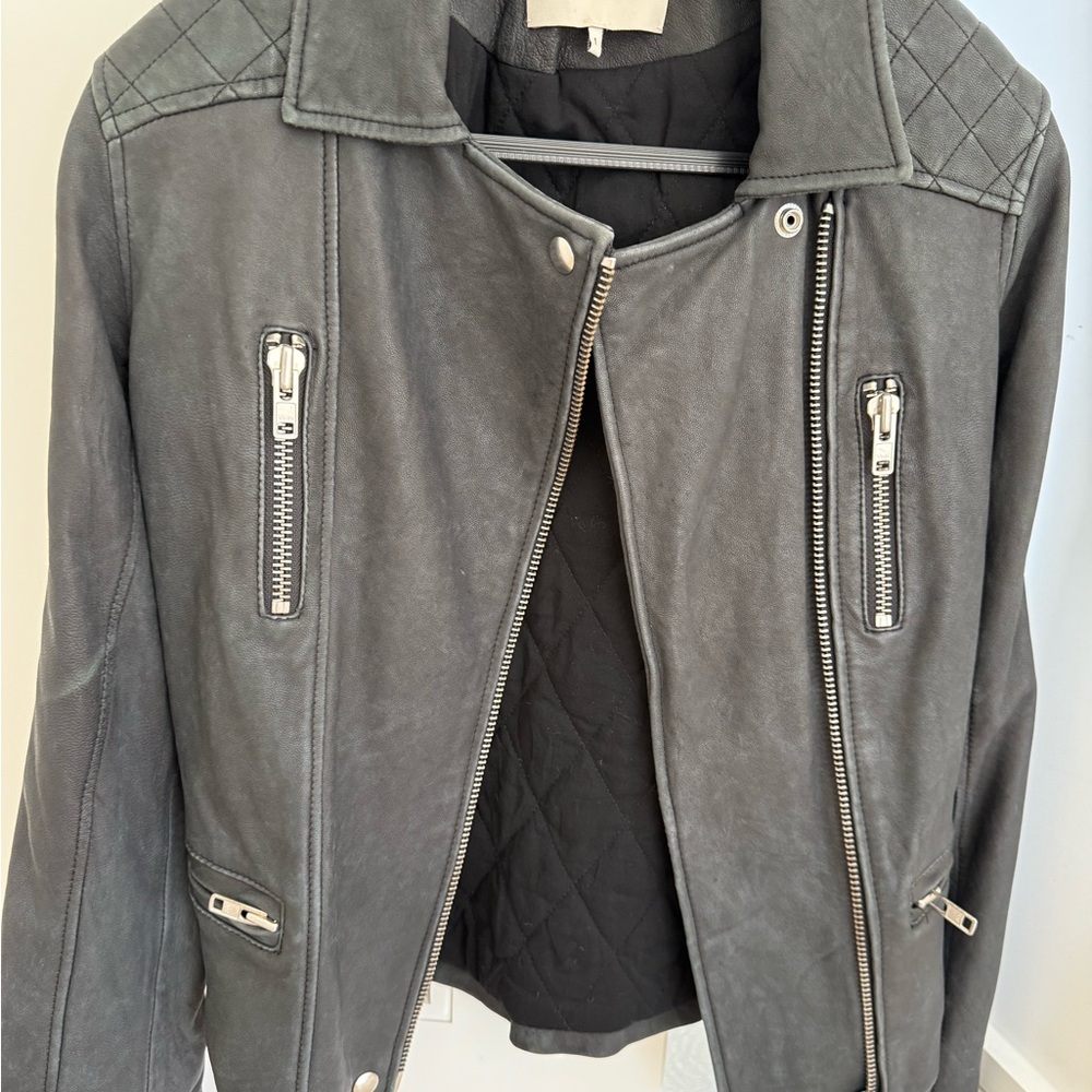 Like new Iro charcoal grey distressed leather motorcycle jacket